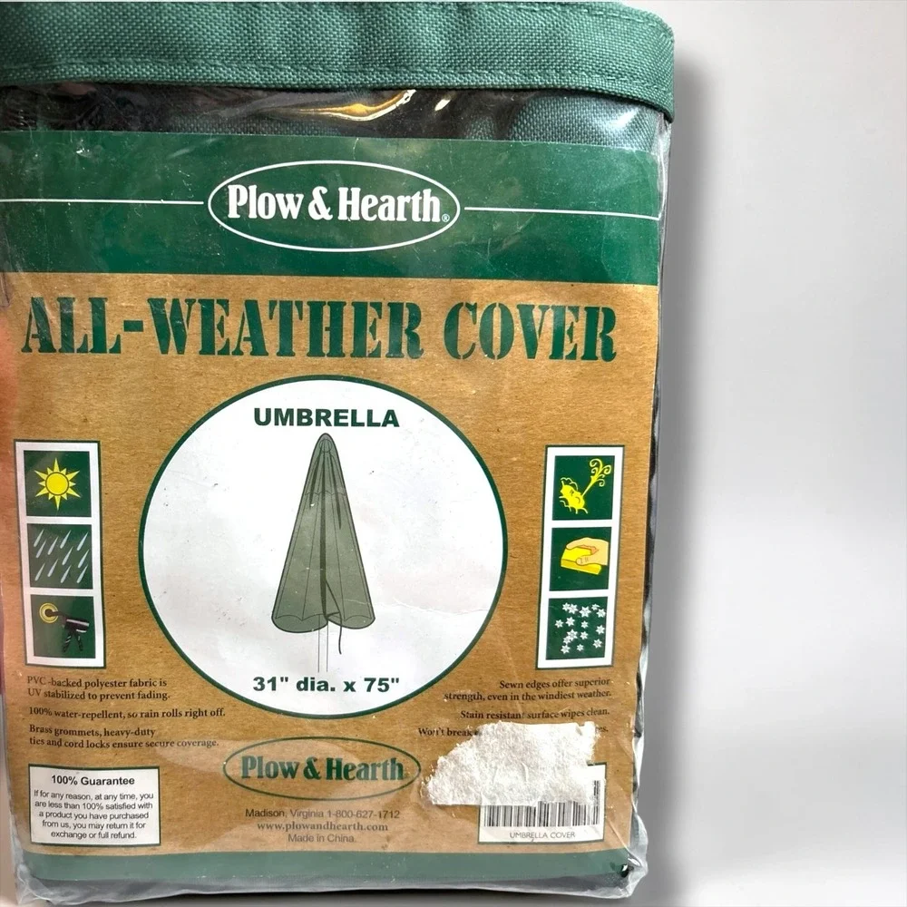 Plow & Hearth All-Weather Umbrella Cover Green UV Stabilized 31 dia x 75‎